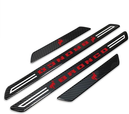 iPick Image for Ford New Bronco in Red Real Carbon Fiber 4 Pcs Universal Door Sill Step Protector Guard Decal Plates - Official Licensed in Saudi Arabia