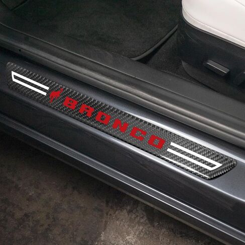 iPick Image for Ford New Bronco in Red Real Carbon Fiber 4 Pcs Universal Door Sill Step Protector Guard Decal Plates - Official Licensed in Saudi Arabia
