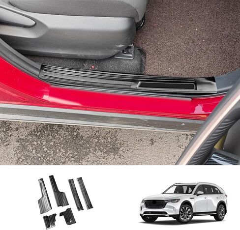 Door Sill Protector Compatible with Mazda CX-90 2024-2026, Stainless Steel Scuff Plate Guard, Interior Car Door Entry Trim Cover, 6PCS, Carbon Fiber Pattern in Saudi Arabia
