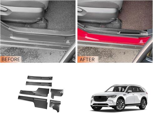 Door Sill Protector Compatible with Mazda CX-90 2024-2026, Stainless Steel Scuff Plate Guard, Interior Car Door Entry Trim Cover, 6PCS, Carbon Fiber Pattern in Saudi Arabia