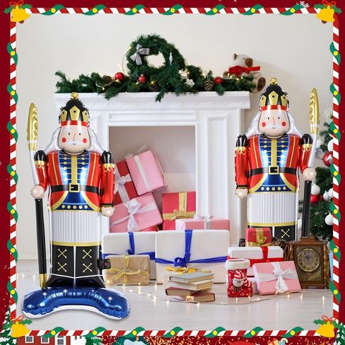 2 Pcs 47 Inch Christmas Balloons Giant Nutcracker Soldier Foil Balloons with Base Standing Nutcracker Balloon Large Decorative Foil Christmas Ornaments for Xmas Holiday Party Supplies in Saudi Arabia