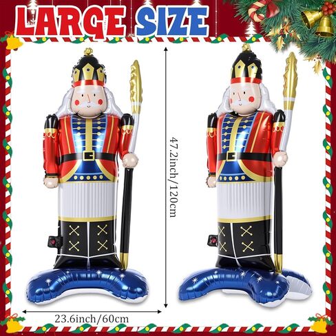 2 Pcs 47 Inch Christmas Balloons Giant Nutcracker Soldier Foil Balloons with Base Standing Nutcracker Balloon Large Decorative Foil Christmas Ornaments for Xmas Holiday Party Supplies in Saudi Arabia