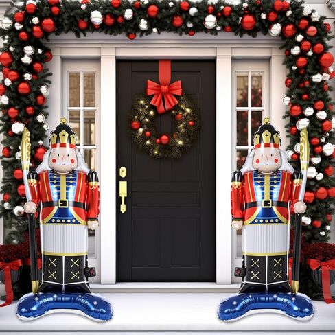 2 Pcs 47 Inch Christmas Balloons Giant Nutcracker Soldier Foil Balloons with Base Standing Nutcracker Balloon Large Decorative Foil Christmas Ornaments for Xmas Holiday Party Supplies in Saudi Arabia
