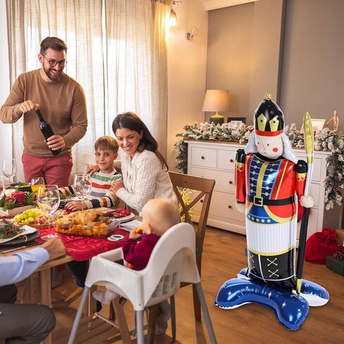 2 Pcs 47 Inch Christmas Balloons Giant Nutcracker Soldier Foil Balloons with Base Standing Nutcracker Balloon Large Decorative Foil Christmas Ornaments for Xmas Holiday Party Supplies in Saudi Arabia