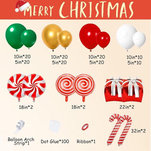 148 قطعة من بالونات عيد الميلاد باللون الأحمر والأخضر والأبيض والذهبي مع علبة حلوى عيد الميلاد، بالونات فويل صندوق هدايا لديكورات عيد الميلاد للأطفال وديكورات حفلات أعياد الميلاد والعام الجديد in Kuwait
