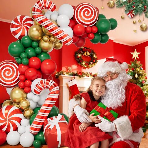 148 قطعة من بالونات عيد الميلاد باللون الأحمر والأخضر والأبيض والذهبي مع علبة حلوى عيد الميلاد، بالونات فويل صندوق هدايا لديكورات عيد الميلاد للأطفال وديكورات حفلات أعياد الميلاد والعام الجديد in Kuwait
