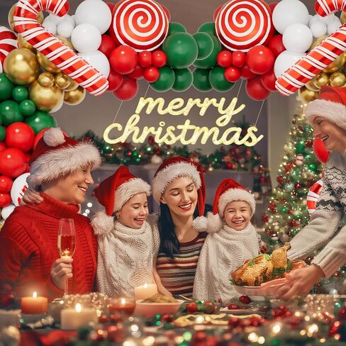 148 قطعة من بالونات عيد الميلاد باللون الأحمر والأخضر والأبيض والذهبي مع علبة حلوى عيد الميلاد، بالونات فويل صندوق هدايا لديكورات عيد الميلاد للأطفال وديكورات حفلات أعياد الميلاد والعام الجديد in Kuwait