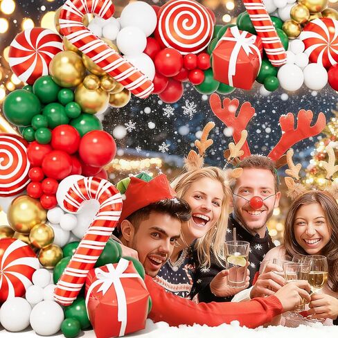 148 قطعة من بالونات عيد الميلاد باللون الأحمر والأخضر والأبيض والذهبي مع علبة حلوى عيد الميلاد، بالونات فويل صندوق هدايا لديكورات عيد الميلاد للأطفال وديكورات حفلات أعياد الميلاد والعام الجديد in Kuwait