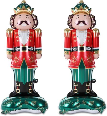 2 Pcs 47 Inch Christmas Balloons Giant Nutcracker Soldier Foil Balloons with Base Standing Nutcracker Balloon Large Decorative Foil Christmas Ornaments for Xmas Holiday Party Supplies in Saudi Arabia