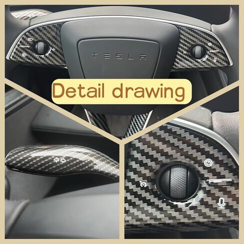 5 قطع من غطاء عجلة القيادة وغطاء ناقل الحركة لطراز تيسلا الجديد 3/Y، ملحقات داخلية تيسلا بنمط كربون غير لامع لطراز تيسلا Y جونيبر وتسلا موديل 3 هايلاند (نمط كربون) in Kuwait
