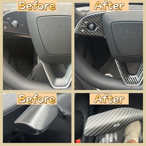 5 قطع من غطاء عجلة القيادة وغطاء ناقل الحركة لطراز تيسلا الجديد 3/Y، ملحقات داخلية تيسلا بنمط كربون غير لامع لطراز تيسلا Y جونيبر وتسلا موديل 3 هايلاند (نمط كربون) in Kuwait