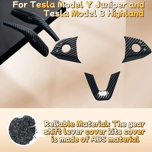 5 قطع من غطاء عجلة القيادة وغطاء ناقل الحركة لطراز تيسلا الجديد 3/Y، ملحقات داخلية تيسلا بنمط كربون غير لامع لطراز تيسلا Y جونيبر وتسلا موديل 3 هايلاند (نمط كربون) in Kuwait