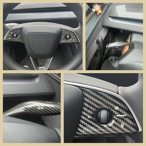 5 قطع من غطاء عجلة القيادة وغطاء ناقل الحركة لطراز تيسلا الجديد 3/Y، ملحقات داخلية تيسلا بنمط كربون غير لامع لطراز تيسلا Y جونيبر وتسلا موديل 3 هايلاند (نمط كربون) in Kuwait