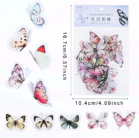 80Pcs Butterfly Stickers, Multicolor Crafts Vintage Butterflies Sticker for Decorating Cup Scrapbook Card Letters in Saudi Arabia