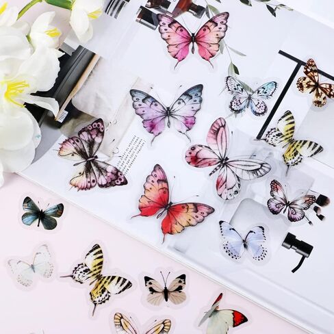 80Pcs Butterfly Stickers, Multicolor Crafts Vintage Butterflies Sticker for Decorating Cup Scrapbook Card Letters in Saudi Arabia