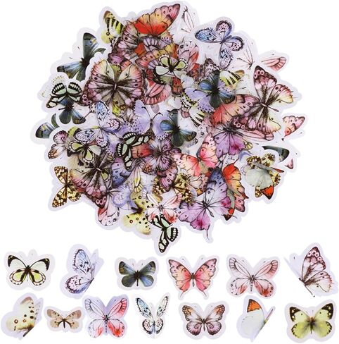 80Pcs Butterfly Stickers, Multicolor Crafts Vintage Butterflies Sticker for Decorating Cup Scrapbook Card Letters in Saudi Arabia