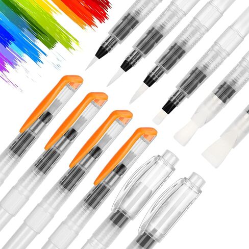 60 Pcs Water Brush Pen Set, 3 Sized Refillable Watercolor Paint Pen Water Drawing Brush for Acrylic and Gouache Painting Blending, Includes Pointed & Flat Tip Styles(Orange) in Saudi Arabia