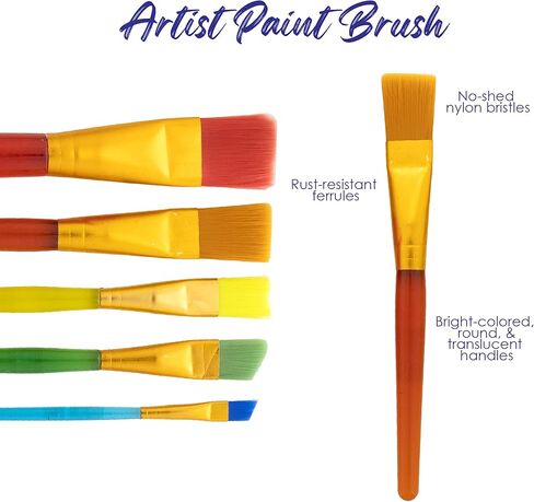 BAZIC Products Paint Brushes Set Nylon Bristle Brush, Flat Angled Paintbrushes for Acrylic Oil Watercolor Gouache Art Painting (5/Pack), 2-Packs in Saudi Arabia