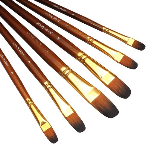 Artist Fan Paint Brush Set of 6, Long Wooden Handle Craft Painting Brushes for Acrylic Watercolor Oil Gouche Painting in Saudi Arabia