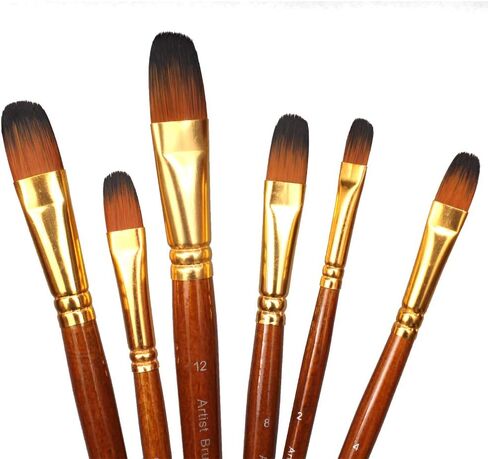 Artist Fan Paint Brush Set of 6, Long Wooden Handle Craft Painting Brushes for Acrylic Watercolor Oil Gouche Painting in Saudi Arabia