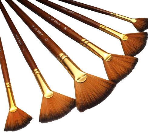 Artist Fan Paint Brush Set of 6, Long Wooden Handle Craft Painting Brushes for Acrylic Watercolor Oil Gouche Painting in Saudi Arabia