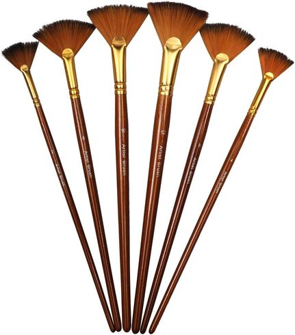 Artist Fan Paint Brush Set of 6, Long Wooden Handle Craft Painting Brushes for Acrylic Watercolor Oil Gouche Painting in Saudi Arabia