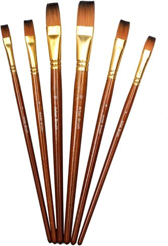 Artist Fan Paint Brush Set of 6, Long Wooden Handle Craft Painting Brushes for Acrylic Watercolor Oil Gouche Painting in Saudi Arabia