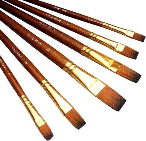 Artist Fan Paint Brush Set of 6, Long Wooden Handle Craft Painting Brushes for Acrylic Watercolor Oil Gouche Painting in Saudi Arabia