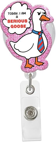 Funny Nurse Goose Badge Reel – “Cuff ’Em" Pink Glitter Retractable ID Holder – Cute Nursing Badge Clip for RN, CNA, LPN, MA, Healthcare Worker Gifts in Saudi Arabia