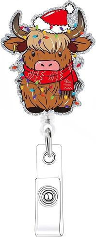 Christmas Badge Reel Funny Cow Nurse Badge Reels Christmas Badge Holder Retractable Clip with Id Card Clip for Nurse Nursing Holiday Santa Hat Acrylic Alligator Clip for Doctor Teacher Office in Saudi Arabia