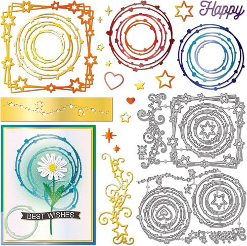 GLOBLELAND Stars Lines Frame Cutting Dies for Card Making Circular Frames Die Cuts Heart Star Borders Metal Die Cut Dies for DIY Scrapbooking Embossing Photo Album Craft Decor in Saudi Arabia