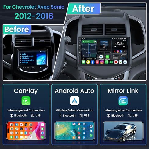 4G + 32G (8 core) راديو ستيريو للسيارة لسيارة Chevy Sonic Aveo 2011 2012 2013 2014 2015: شاشة لمس 9 بوصات مع Apple Carplay اللاسلكي Android Auto Bluetooth Backup Camere 5G Wifi GPS Navigation Android 13 in Kuwait