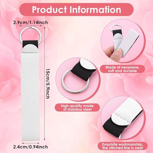 10 Pieces Sublimation Keychain Blanks, Sublimation Blanks Wristlet Keychain Heat Press Transfer Blank Neoprene Wristlet Keychain Wrist Lanyard for Women Girls DIY Keychains in Saudi Arabia