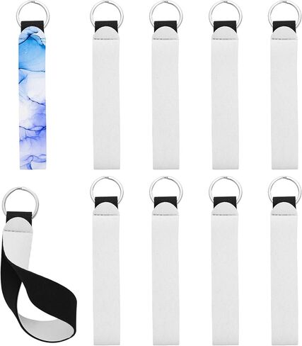 10 Pieces Sublimation Keychain Blanks, Sublimation Blanks Wristlet Keychain Heat Press Transfer Blank Neoprene Wristlet Keychain Wrist Lanyard for Women Girls DIY Keychains in Saudi Arabia