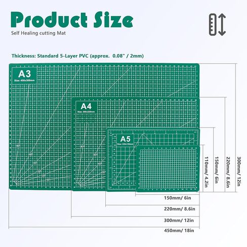 4 Packs Cutting Mats, 4size Double Sided Cutting Mat, Non-Slip 5 Layers PVC Cut Mat for Craft Art Projects Fabric Sewing, Scrapbooking Mat, A3 A4 A5 A6 in Saudi Arabia
