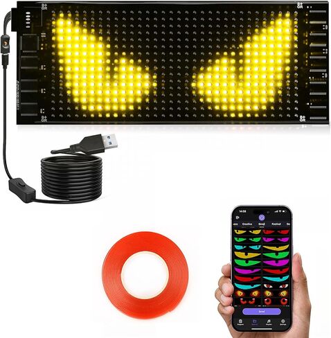 Tnuxey 2pcs تزامن عدة عيون الشيطان ضوء ، 15''x4 '' عيون الألوان الكاملة لزجاج الأمامي للسيارة ، عرض LED قابل للبرمجة لافتة ضوء LED لإطار السيارة in Kuwait