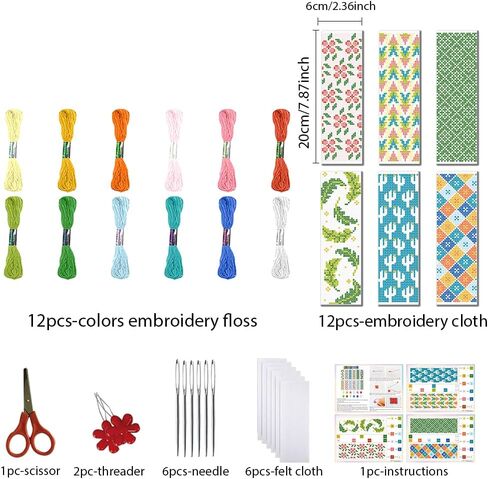 FREEBLOSS 12pcs Floral Cross Stitch Bookmark Kit 11CT Stamped Cross Stitch Kit DIY Embroidery Bookmarks Set with Felts Backing Instructions for Adult Beginners 8"x2.4" in Saudi Arabia