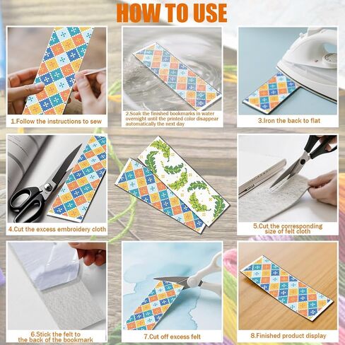FREEBLOSS 12pcs Floral Cross Stitch Bookmark Kit 11CT Stamped Cross Stitch Kit DIY Embroidery Bookmarks Set with Felts Backing Instructions for Adult Beginners 8"x2.4" in Saudi Arabia