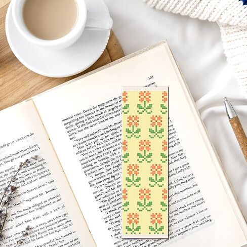 FREEBLOSS 12pcs Floral Cross Stitch Bookmark Kit 11CT Stamped Cross Stitch Kit DIY Embroidery Bookmarks Set with Felts Backing Instructions for Adult Beginners 8"x2.4" in Saudi Arabia