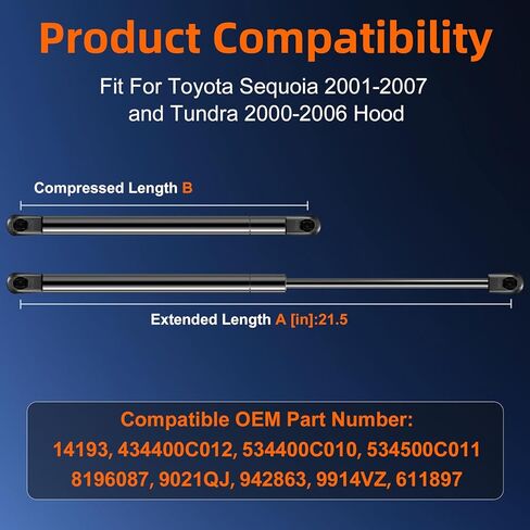 Qty (2) 534500C010 Front Hood Strut Lift Support Compatible with Toyota Sequoia 2001-2007, Bonnet Gas Shock Strut Spring 𝐖𝐢𝐭𝐡 𝐁𝐚𝐥𝐥 𝐒𝐭𝐮𝐝 𝐒𝐜𝐫𝐞𝐰𝐬 for Toyota Tundra 2000-2006 in Saudi Arabia