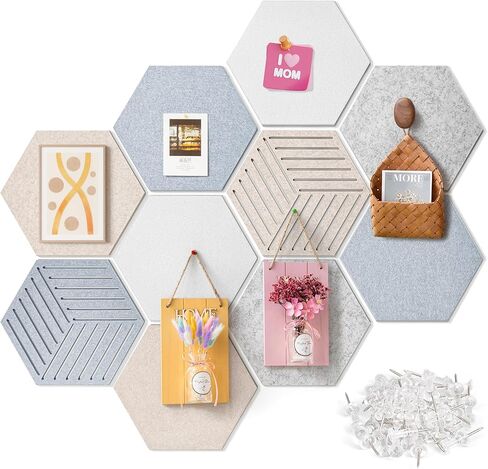 12'' Medium Hexagon Cork-Bulletin Board Tiles Adhesive 10PCS 12x10 inch Frameless Corkboard Hex Prayer Vision Felt Pin Board for Office-Wall Decor, Hexagonal Tack Pinboard with 30 Push Pins in Saudi Arabia