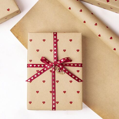 Ruspepa Valentine's Day Kraft Wrapp Wrappe Roll ، Mini Roll ، Foil Red Diamond Heart وأنا أحبك ، ورقة لف الهدية النصية لعيد الحب ، والذكرى السنوية ، والزفاف ، وأكثر من 17 بوصة × 32.8 قدمًا in Kuwait