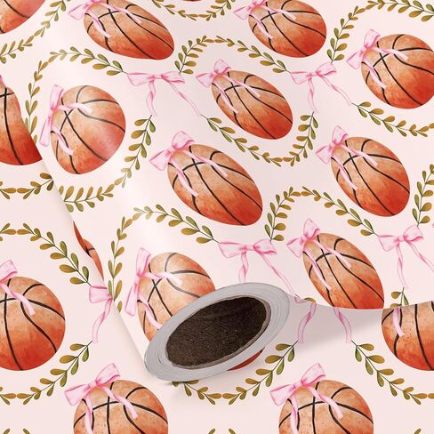 WRAPAHOLIC Basketball Wrapping Paper Roll - Mini Roll - 17 Inch x 16.5 Feet - Basketball and Pink Coquette Ribbons Bow Wrapping Paper for Kids Girls Birthday, Baby Shower, Sports Party in Saudi Arabia