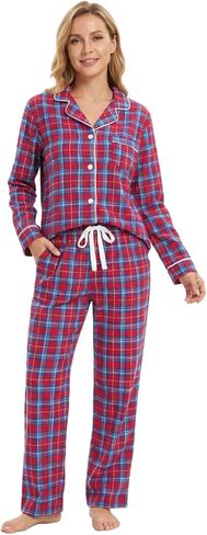 Noble Mount Flannel Pajamas for Women, 2Pc Lightweight Flannel Womens Pajama Sets in Saudi Arabia