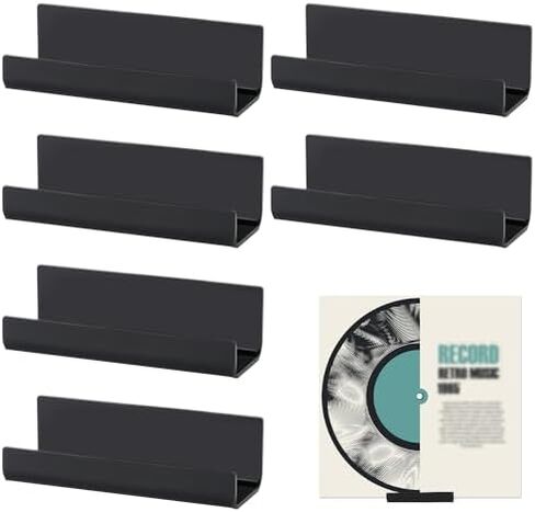 6pcs Vinyl Record Wall Mount, Acrylic Album Record Display Shelf with No Drill Strong Adhesive Tape Black Vinyl Record Display Holder Stand Racks for Album Covers Display (Unsuitable for Rough Wall) in Saudi Arabia