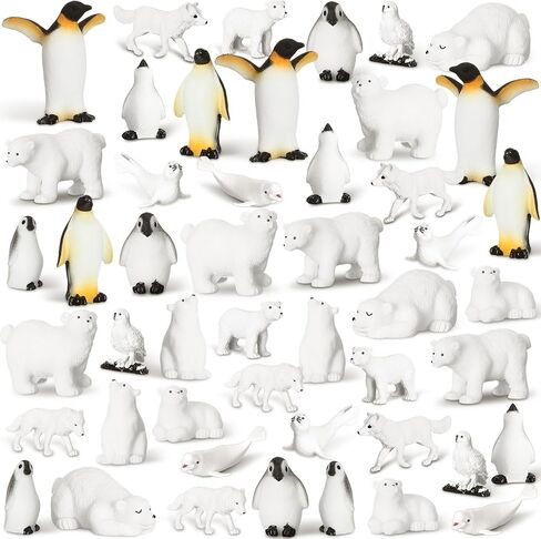 Poen 48 Pieces Arctic Animals Figurines Set Polar Animals Figurines Realistic Antarctic Animal Figures Toy Playset White Seal Wolf Whale for Aged Over 15 Adult Party Favor in Saudi Arabia
