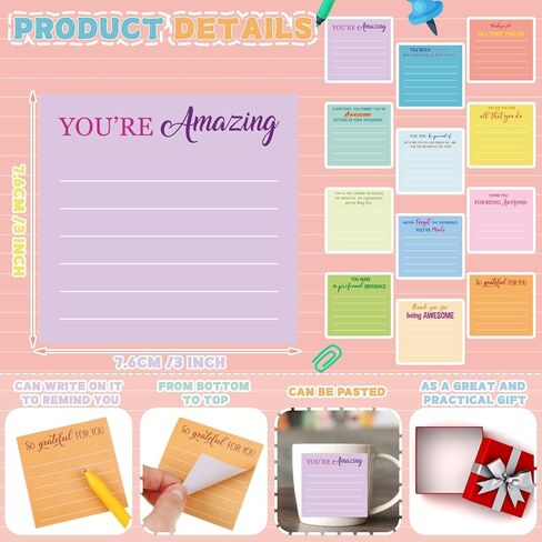 12 Pack Inspirational Sticky Notes with Lines - Motivational & Encouraging Post It Notes - Lined Memo Pads - Positive Quotes in Saudi Arabia