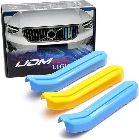 iJDMTOY Exact Fit Sweden Flag Color Grille Decoration Insert Trims Compatible With Volvo 2021-2024 XC40 Vertical Front Grill (Color: Blue/Yellow/Blue) in Saudi Arabia