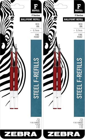 Zebra Pen F-Series Stainless Steel Ballpoint Pen Refill, Fine Point, 0.7mm, Red Ink, 2-Pack in Saudi Arabia