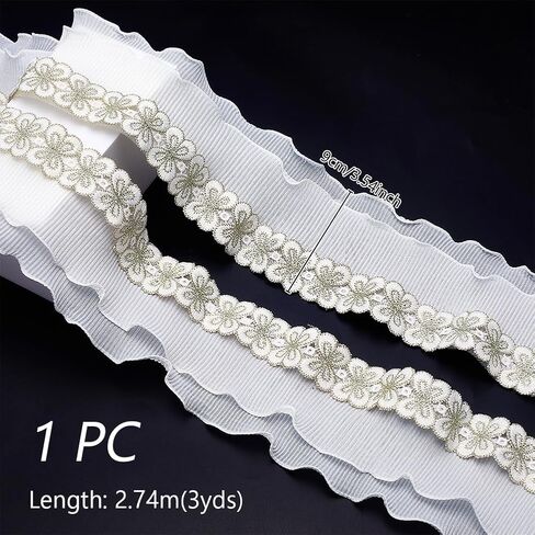 AHANDMAKER 3 Yards Ruffle Pleated Trim, Butterfly Pleated Satin Lace Edge Trim 2-Layer Pleated Lace Trims Ruffle Edging Trimmings Fabric for Dress Collar Embellishments Wedding Sewing Craft in Saudi Arabia